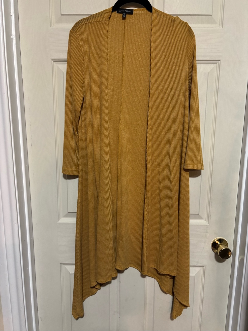 Mustard Ribbed Open-Front Women’s Cardigan Sweater - Soft Drape by Slinky brand